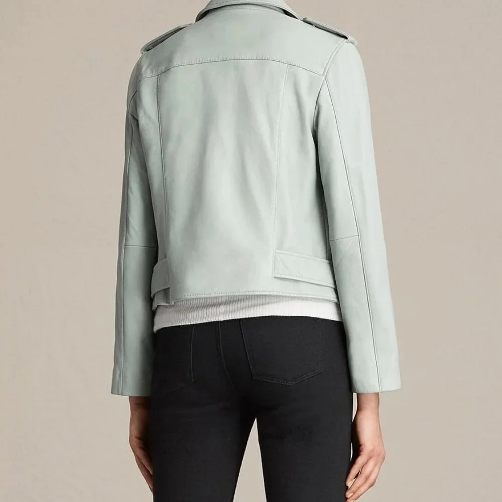 ALL SAINTS - Baby Blue Balfern Lamb Leather Biker Jacket - Picture 5 of 11